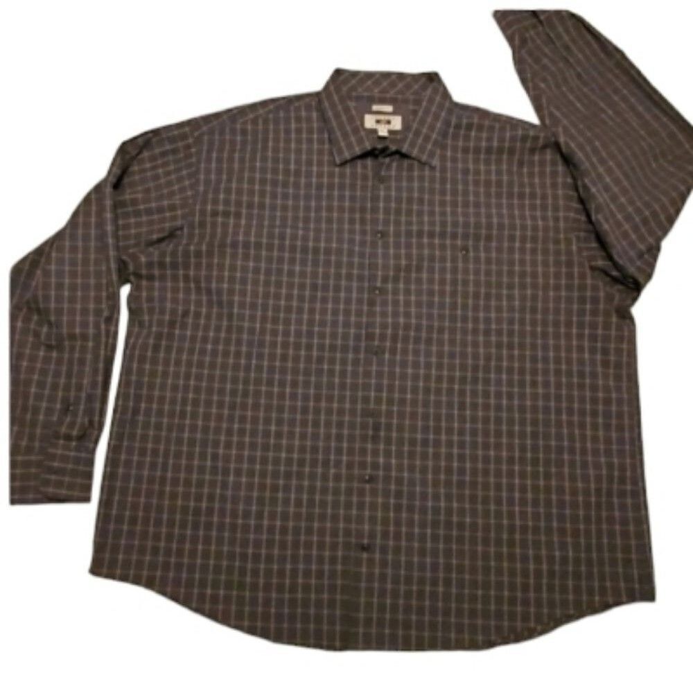 3X JOSEPH ABBOUD blue gray black CHECK BUTTON DOWN Long sleeve mens SHIRT